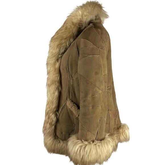 Genuine Shearling Sheepskin Patchwork Penny Lane Leather Coat - Picture 6 of 16